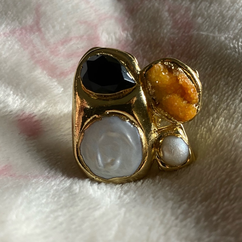 Real Pearl and Stone 18k GP Ring